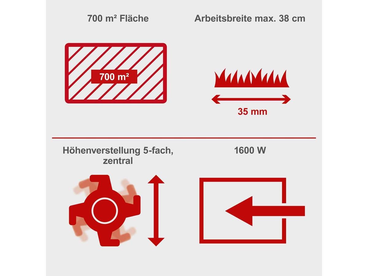 Scheppach Elektro-Vertikutierer / Lüfter SC38, 38 cm Arbeitsbreite, (Set, 3-tlg), 3-in1: Vertikutierer, Rasenlüfter und Rasenmäher, 1600 W Motorleistung – Bild 3 von 5