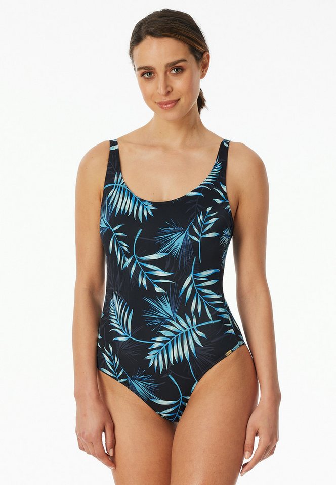 Schiesser Badeanzug Aqua mit Palmenblattmuster, sportive Passform – Bild 3 von 5