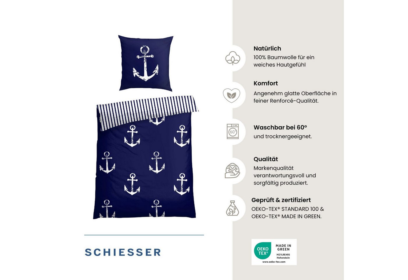 Schiesser Bettwäsche Marina, maritime Momente in frischer Farbkombination, Renforcé, 2 teilig, OEKO-TEX® MADE IN GREEN – Bild 2 von 5