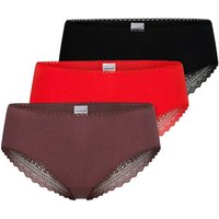 SCHIESSER Damen Brazilian-Slips, 3er Pack - 3Pack Brazilian, Stretch Cotton, uni, Größe 2XL in Rot