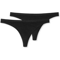 SCHIESSER Damen String 2er Pack - Tanga, Cotton Stretch, Serie 95/5, uni, Größe XS in Schwarz