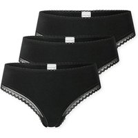 SCHIESSER Damen Strings, 3er Pack - 3Pack Cheeky String, Stretch Cotton, uni, Größe XL in Schwarz
