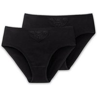 SCHIESSER Damen Tai-Slips, 2er Pack - "Cotton Essentials", Tai Pants, Baumwolle, Größe M in Schwarz