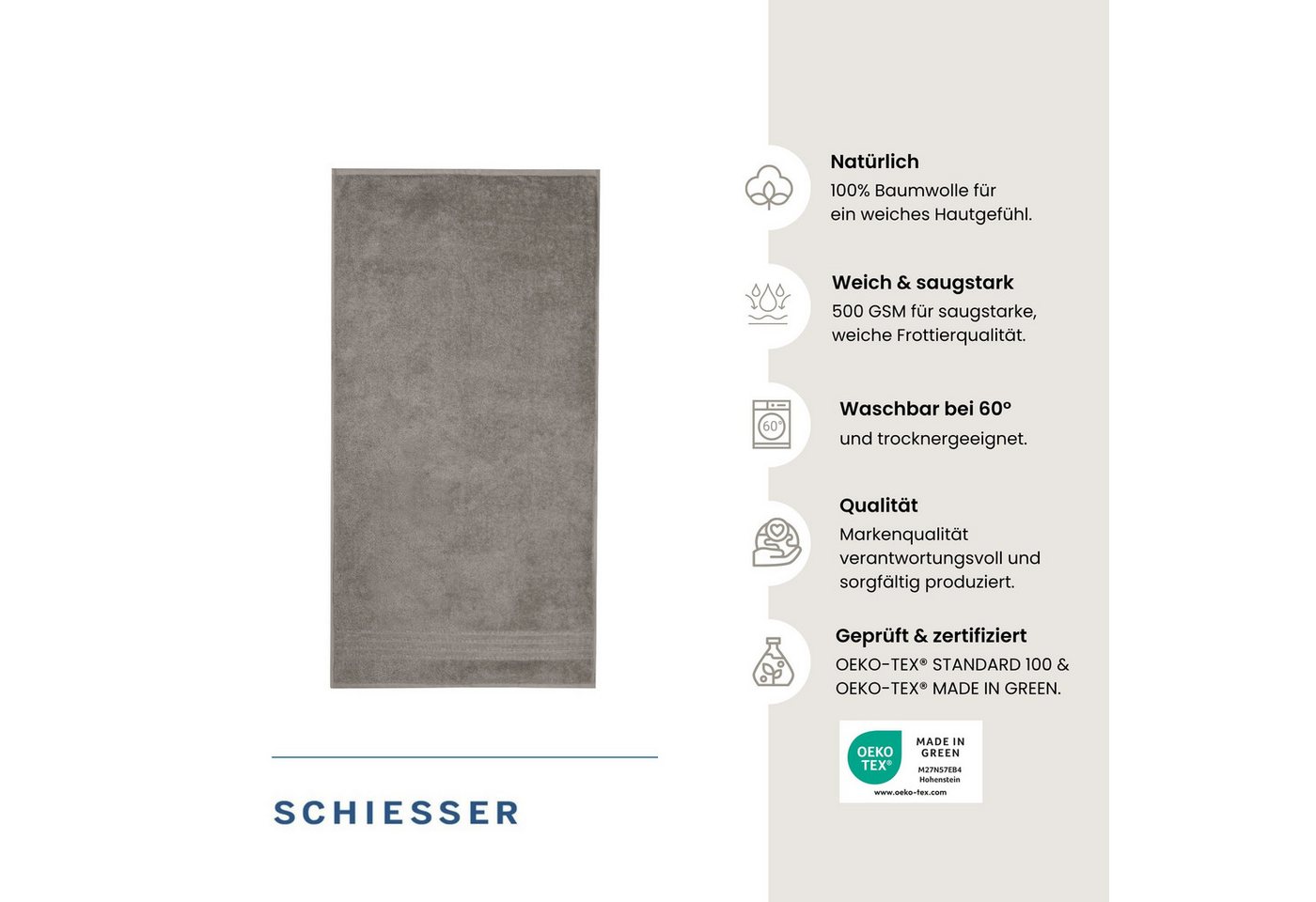 Schiesser Duschtücher Milano aus 100% Baumwolle mit eleganter Bordüre in Hoch-Tief-Optik, Frottier (Set, 2-St), OEKO-TEX® MADE IN GREEN – Bild 2 von 5
