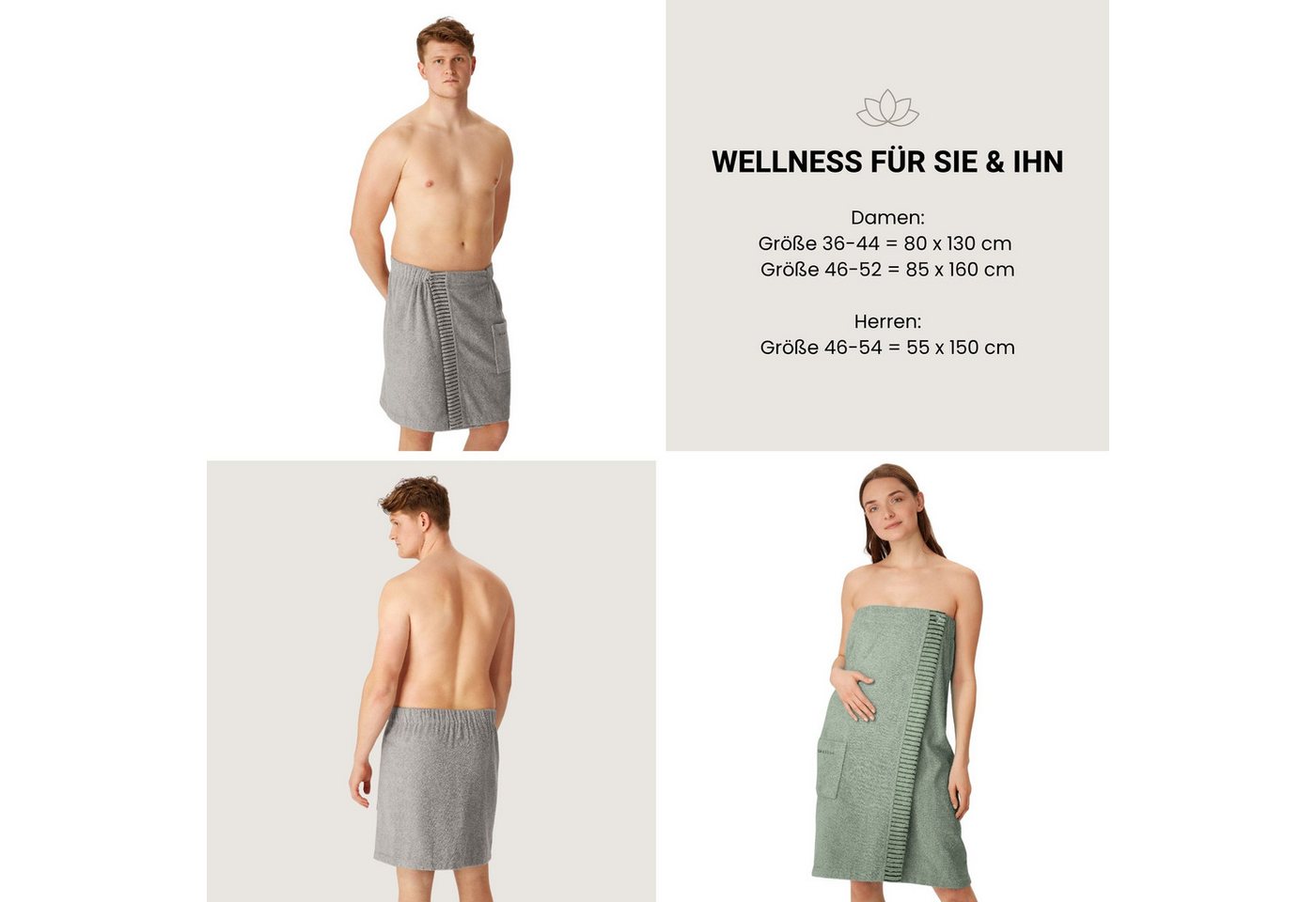 Schiesser Kilt Rom aus weicher Baumwolle, saugstark und 3-fach weitenverstellbar, Kurzform, Frottier, Knöpfe, OEKO-TEX® MADE IN GREEN – Bild 4 von 5