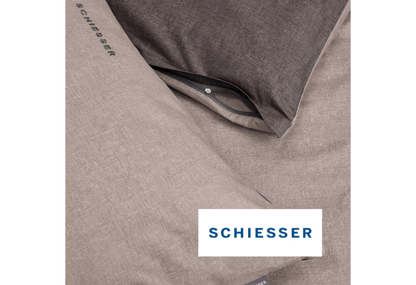 Schiesser Kissenhüllen Doubleface aus weicher Baumwolle mit edlem Melangeeffekt in Wendeoptik, (2 Stück), OEKO-TEX® MADE IN GREEN – Bild 4 von 5