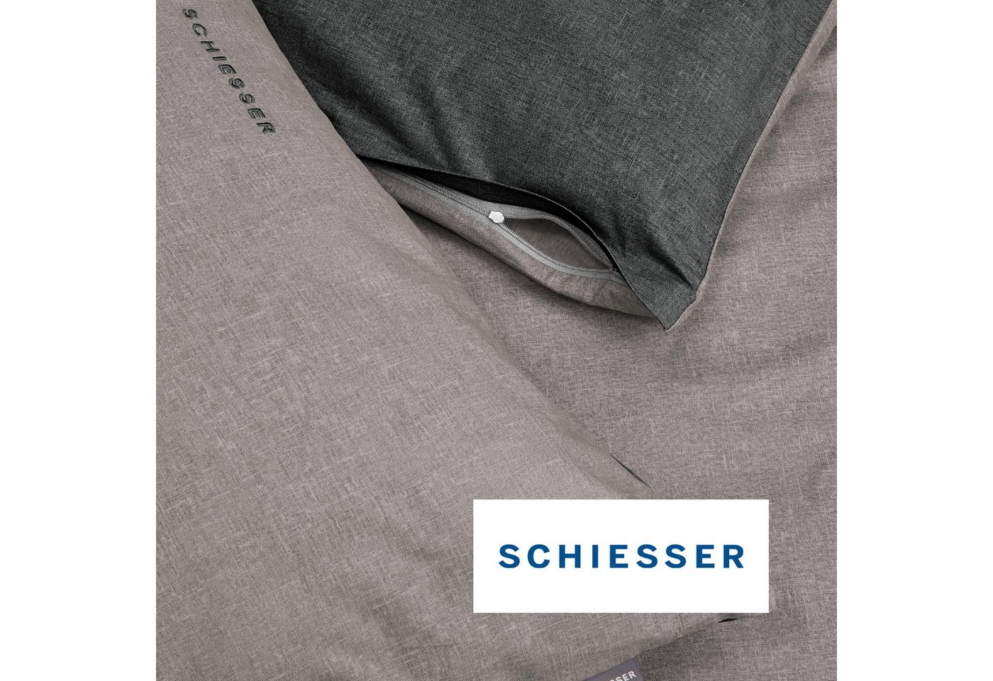 Schiesser Kissenhüllen Doubleface aus weicher Baumwolle mit edlem Melangeeffekt in Wendeoptik, (2 Stück), OEKO-TEX® MADE IN GREEN – Bild 4 von 5