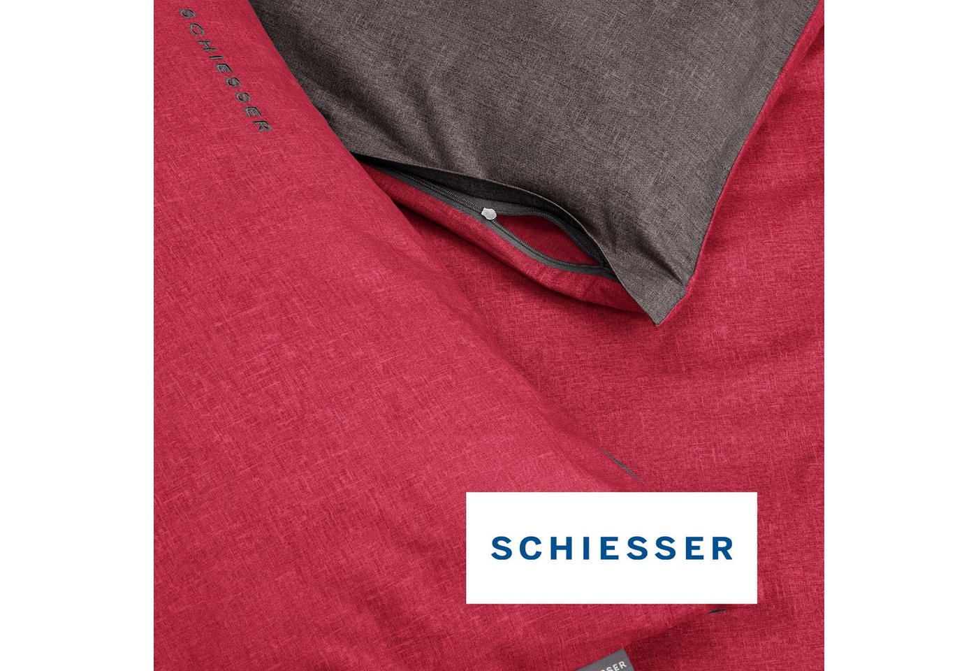 Schiesser Kissenhüllen Doubleface aus weicher Baumwolle mit edlem Melangeeffekt in Wendeoptik, (2 Stück), OEKO-TEX® MADE IN GREEN – Bild 4 von 5