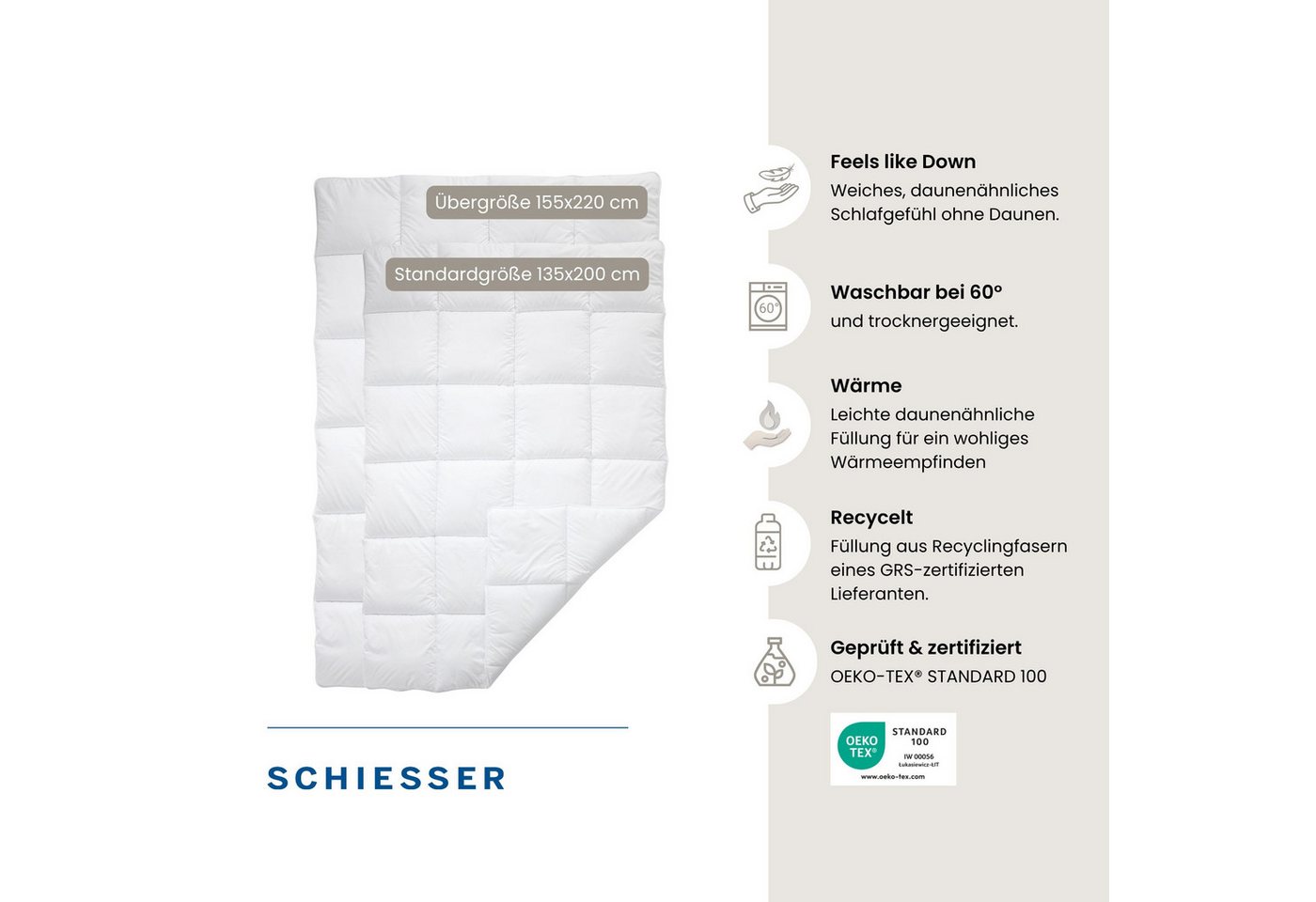 Schiesser Microfaserbettdecke Feels like Down Bettdecke mit daunenähnlicher Mikrofaser-Füllung, superleichte, silikonisierten Hohlfasern – Bild 2 von 5