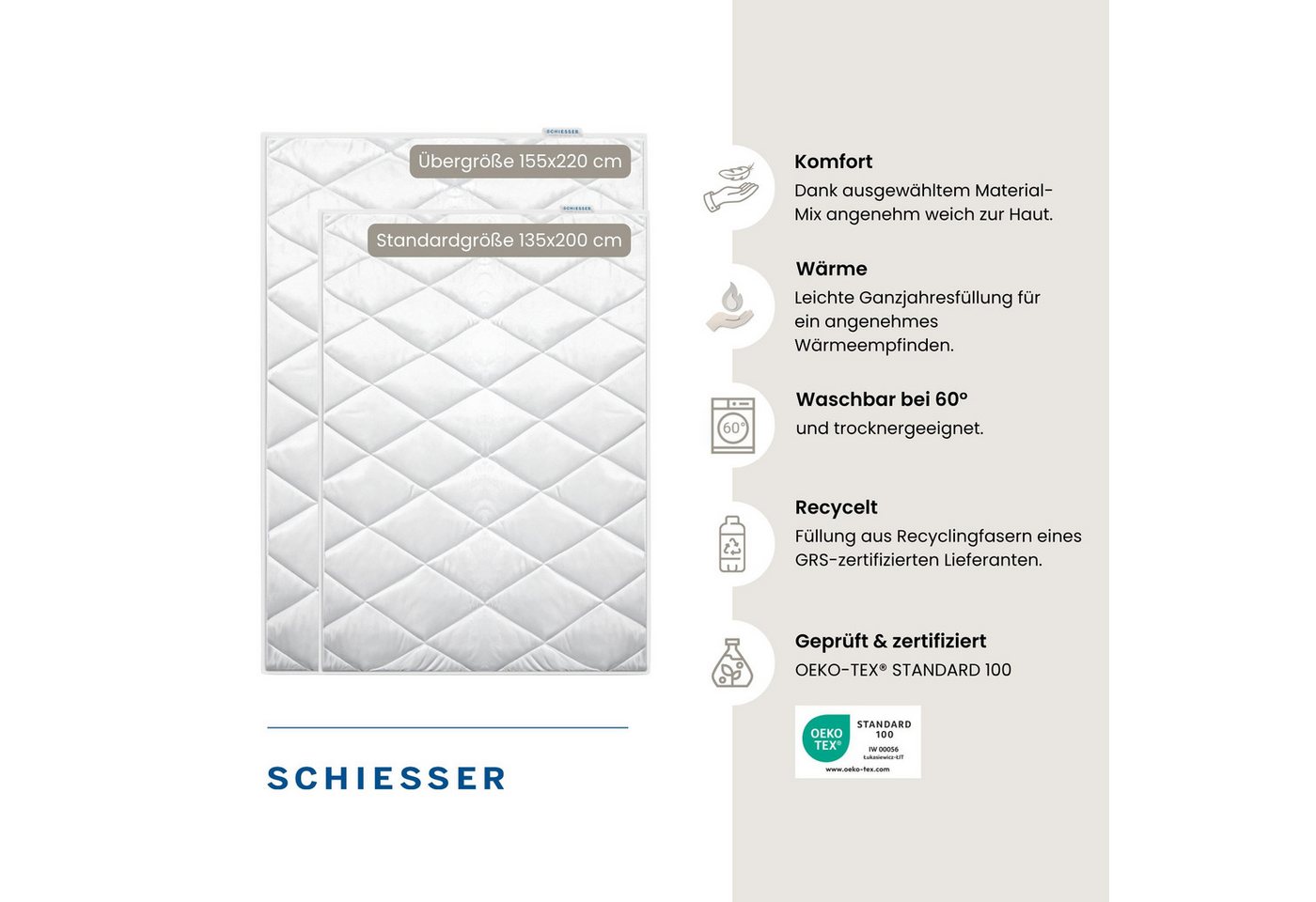 Schiesser Microfaserbettdecke Hygge leichte Ganzjahressteppdecke mit flauschiger Füllung, STANDARD 100 by OEKO-TEX® zertifiziert – Bild 2 von 5