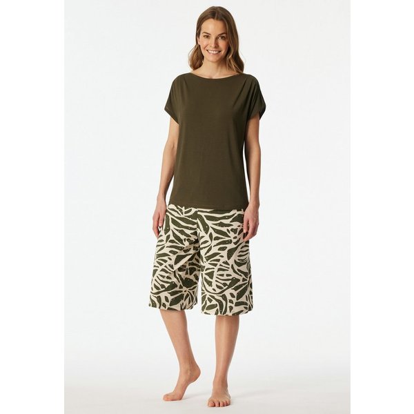 Schiesser Pyjama Selected Premium (2 tlg) U-Boot-Ausschnitt, 3/4-lange Hose im Culotte-Schnitt