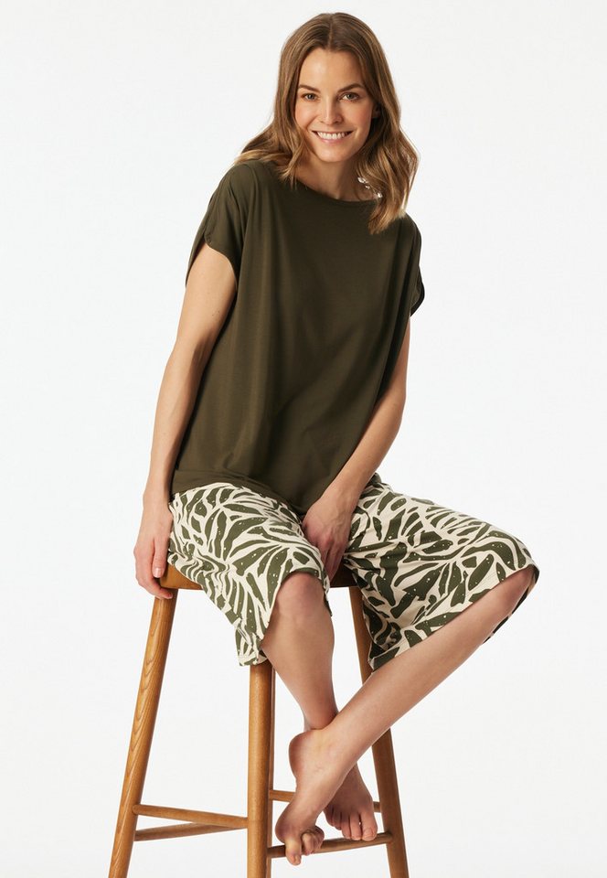 Schiesser Pyjama Selected Premium (2 tlg) U-Boot-Ausschnitt, 3/4-lange Hose im Culotte-Schnitt – Bild 3 von 5