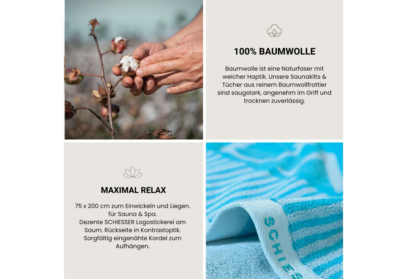 Schiesser Saunatuch Rom aus garngefärbtem, kuschelweichem Baumwollfrottier, Frottier (1-St), OEKO-TEX® MADE IN GREEN – Bild 4 von 5