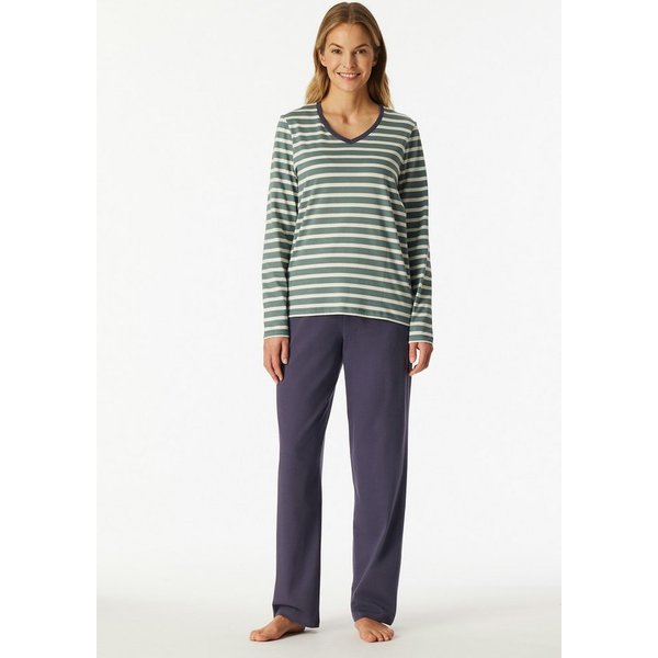 Schiesser Schlafanzug Casual Essentials (2 tlg) Baumwolle, V-Ausschnitt, langärmelig
