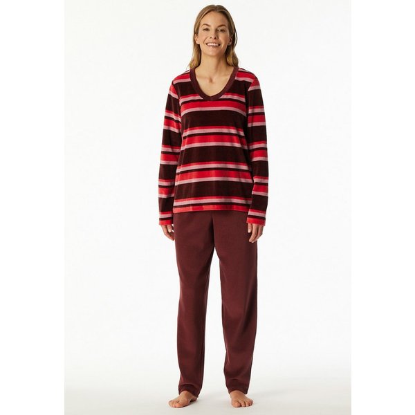 Schiesser Schlafanzug Comfort Nightwear (2 tlg) Baumwollmischung, V-Ausschnitt, langärmelig, Velour-Qualität