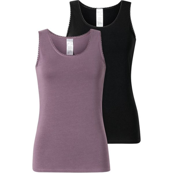 Schiesser Unterhemd Modern Multipacks Trägertops (Set, 2er Pack) Baumwoll-Stretch, Jersey, Spitze, lila / schwarz