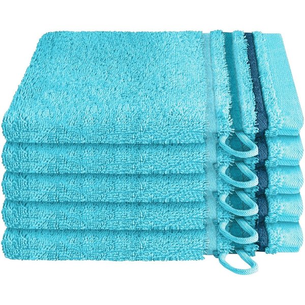 Schiesser Waschhandschuh Skyline Color aus 100 % Baumwolle mit eleganter Streifenbordüre, (5-St), OEKO-TEX® MADE IN GREEN