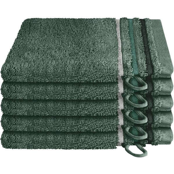 Schiesser Waschhandschuh Skyline Color aus 100 % Baumwolle mit eleganter Streifenbordüre, (5-St), OEKO-TEX® MADE IN GREEN
