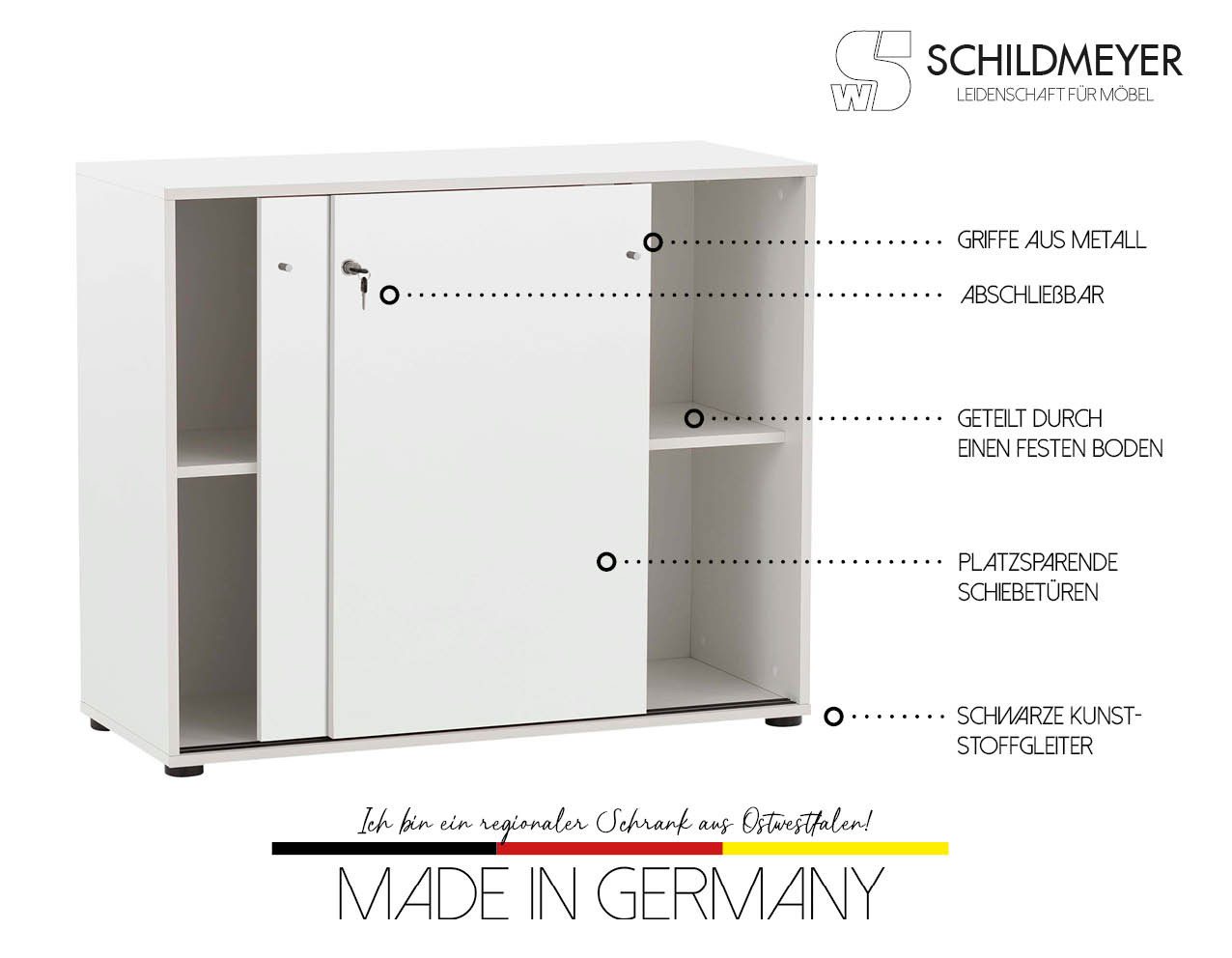 Schildmeyer Aktenschrank Serie 400, Schiebetürenschrank, Made in Germany, B: 100,1 cm Solide Verarbeitung - Dieses Produkt ist in Deutschland gefertigt – Bild 3 von 5