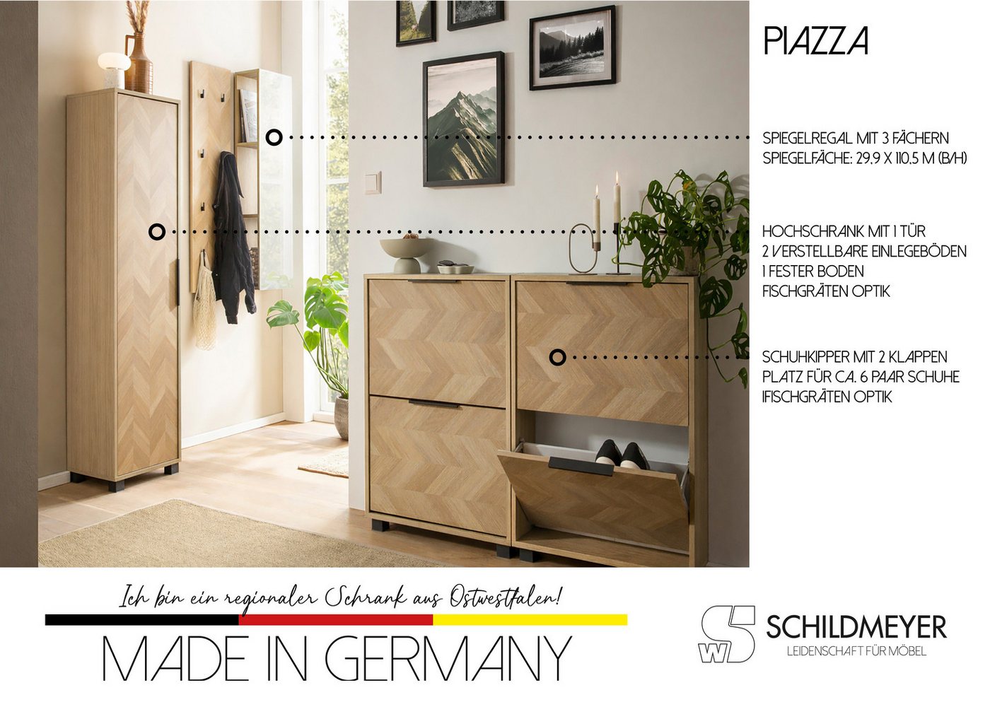 Schildmeyer Garderobenpaneel Piazza, Garderobenpaneel, Made in Germany, B: 30 cm (1 St), Solide Verarbeitung - Dieses Produkt ist in Deutschland gefertigt – Bild 3 von 5