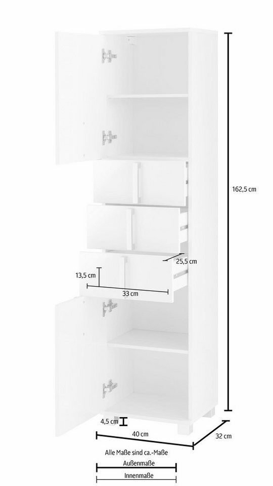 Schildmeyer Hochschrank Kampen, Hochschrank, melaminharzbeschichtet,Made in Germany Solide Verarbeitung - Dieses Produkt ist in Deutschland gefertigt – Bild 4 von 5