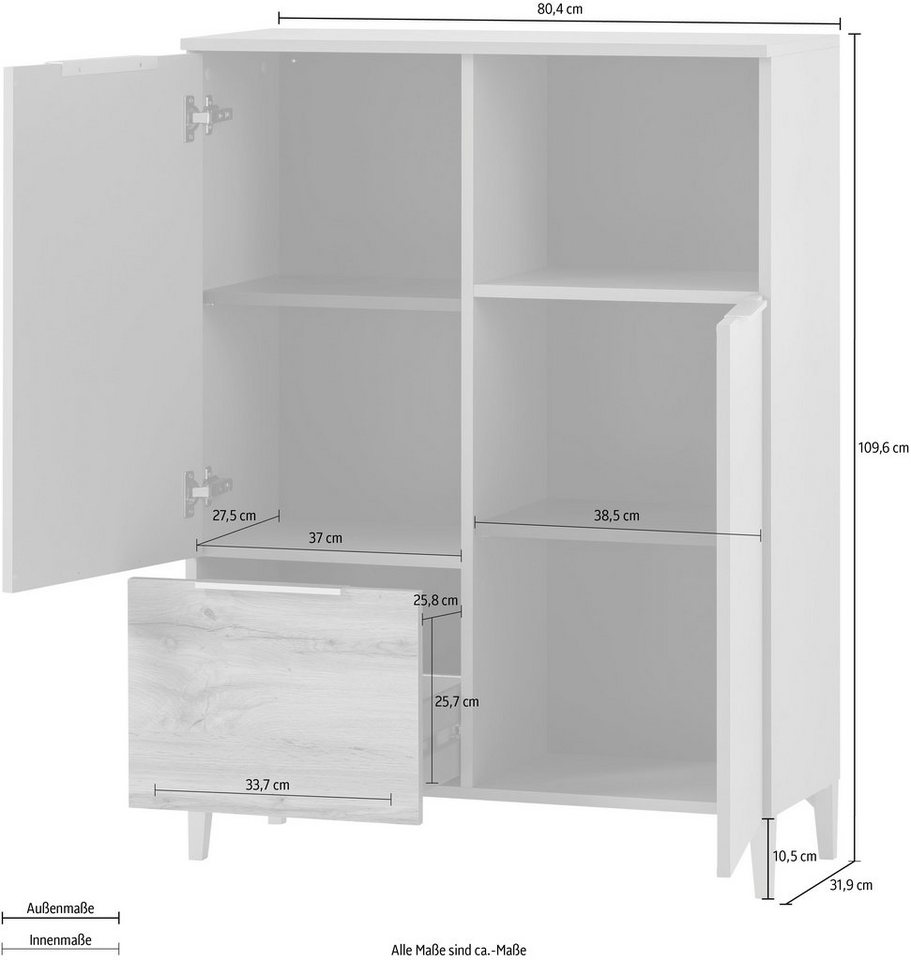Schildmeyer Midischrank Smilla, Midischrank, Made in Germany, B: 80,4 cm Solide Verarbeitung - Dieses Produkt ist in Deutschland gefertigt – Bild 4 von 5