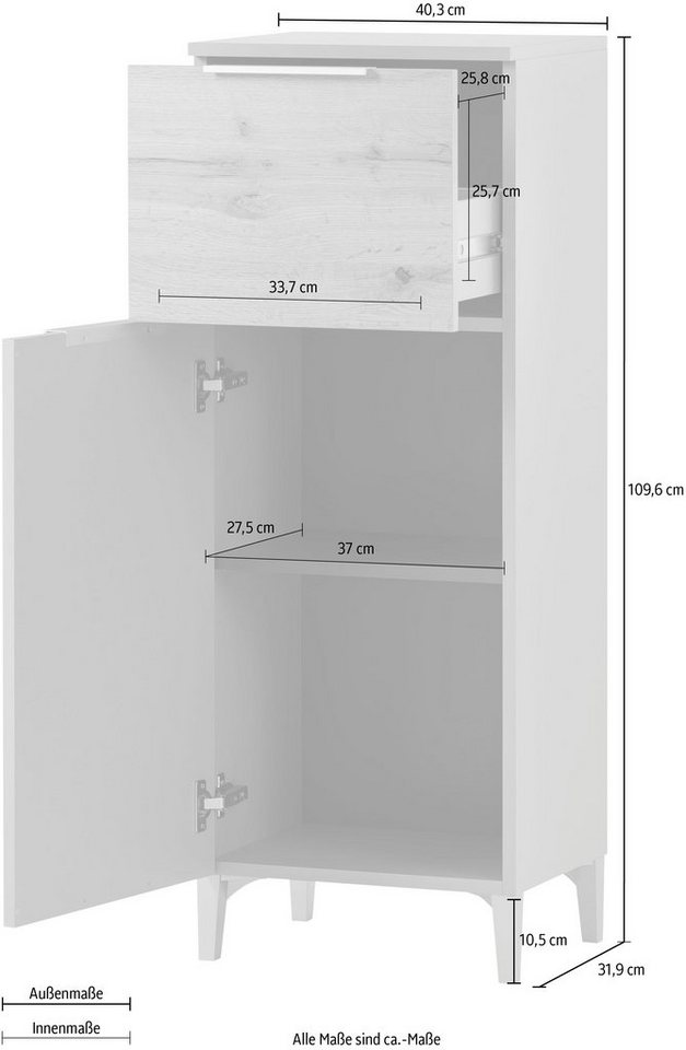 Schildmeyer Midischrank Smilla, Midischrank, Made in Germany, B: 40,2 cm Solide Verarbeitung - Dieses Produkt ist in Deutschland gefertigt – Bild 4 von 5