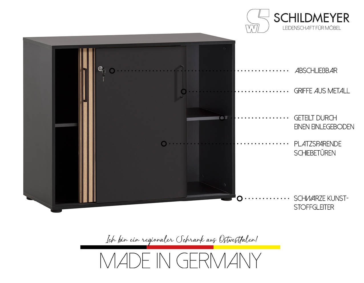 Schildmeyer Schiebetürenschrank Hank, Schiebetürenschrank, Made in Germany, B: 100 cm Solide Verarbeitung - Dieses Produkt ist in Deutschland gefertigt – Bild 3 von 5
