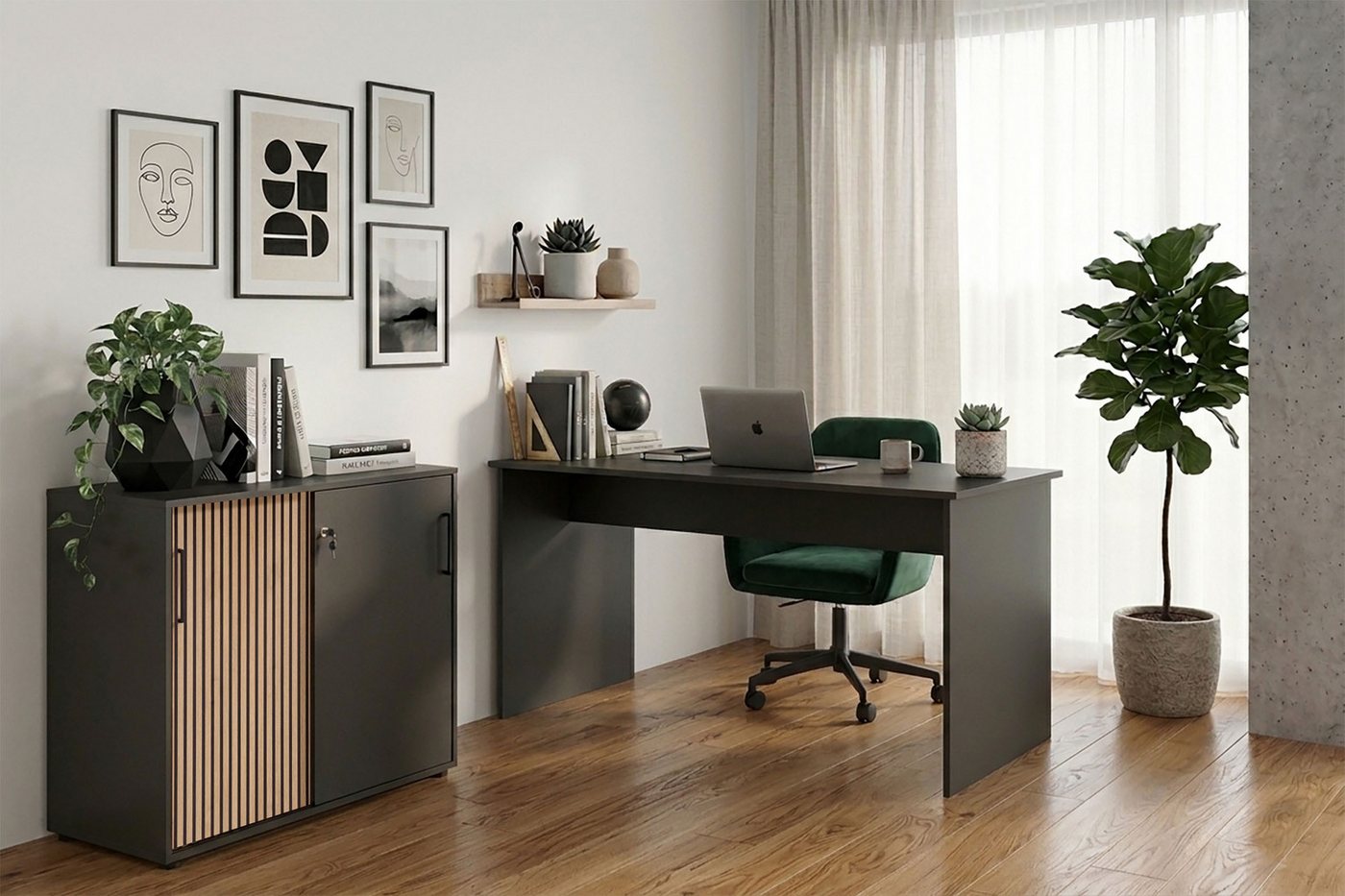 Schildmeyer Schreibtisch HANK, in mattschwarz, zeitloses Design, MADE IN GERMANY (1-St), Einfache Montage mit verständlicher Aufbauanleitung, MADE IN GERMANY – Bild 2 von 4