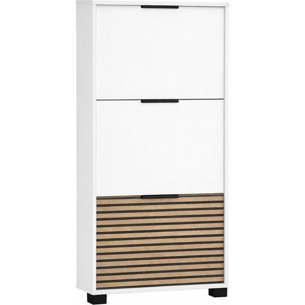 Schildmeyer Schuhschrank LOFT, 3 Klappen, Breite 59,8 cm, akustik-optik, MADE IN GERMANY (1-St) eine Klappe in Akustikplatten-Optik, MADE IN GERMANY