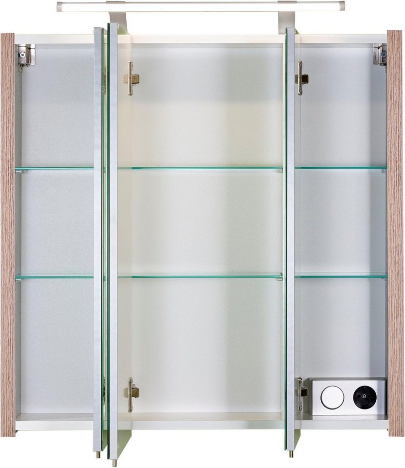 Schildmeyer Spiegelschrank Breite 70 cm, 3-türig, LED-Beleuchtung, Schalter-/Steckdosenbox – Bild 3 von 5