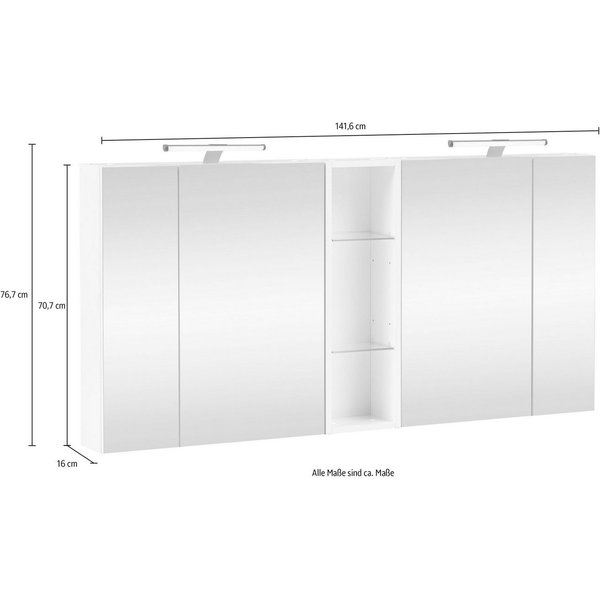 Schildmeyer Spiegelschrank Duo, Doppelter Spiegelschrank, Made in Germany, B: 141,6 cm (1-St) Solide Verarbeitung - Dieses Produkt ist in Deutschland gefertigt