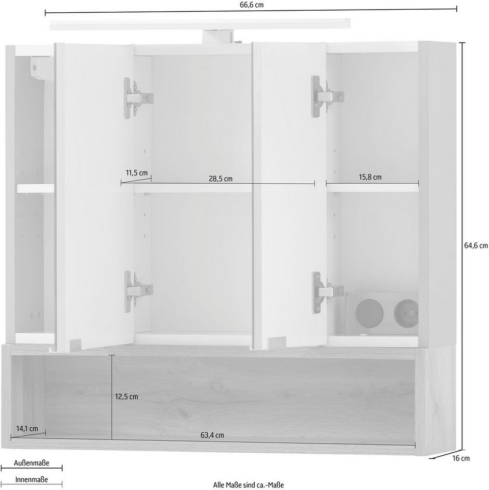 Schildmeyer Spiegelschrank Smilla, Spiegelschrank, Made in Germany, B: 66,6 cm Solide Verarbeitung - Dieses Produkt ist in Deutschland gefertigt – Bild 5 von 5