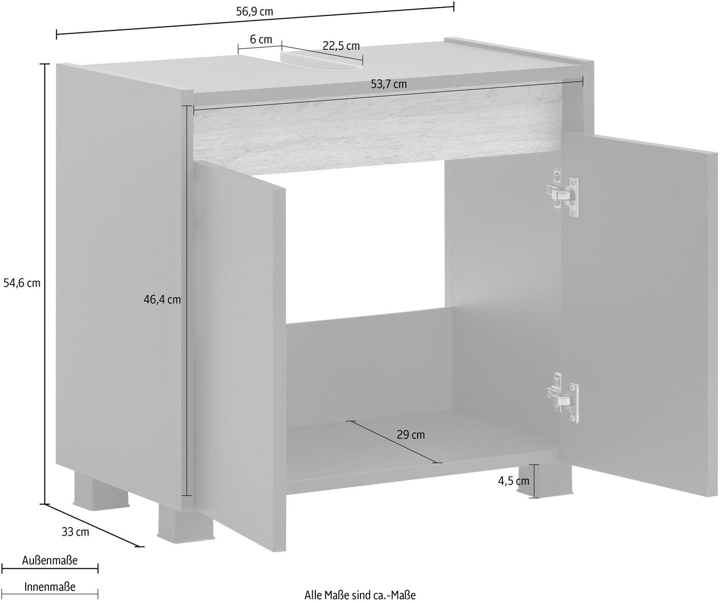Schildmeyer Waschbeckenunterschrank Cosmo, Waschbeckenunterschrank, Made in Germany, B: 56,9 cm Solide Verarbeitung - Dieses Produkt ist in Deutschland gefertig – Bild 5 von 5