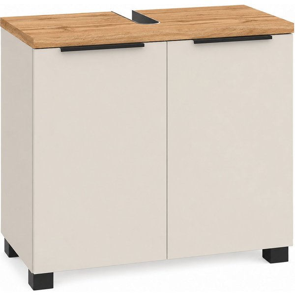 Schildmeyer Waschbeckenunterschrank Saga, mit fühlbarer Holzstruktur, Breite 65 cm, Made in Germany (1-St) Eiche Landhaus Dekor mit fühlbarer Struktur, Made in 
