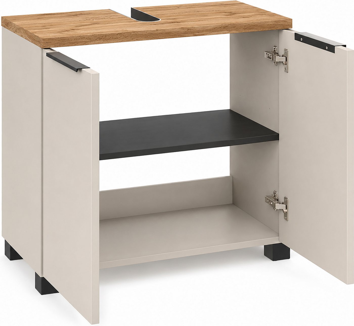 Schildmeyer Waschbeckenunterschrank Saga, mit fühlbarer Holzstruktur, Breite 65 cm, Made in Germany (1-St) Eiche Landhaus Dekor mit fühlbarer Struktur, Made in  – Bild 4 von 5