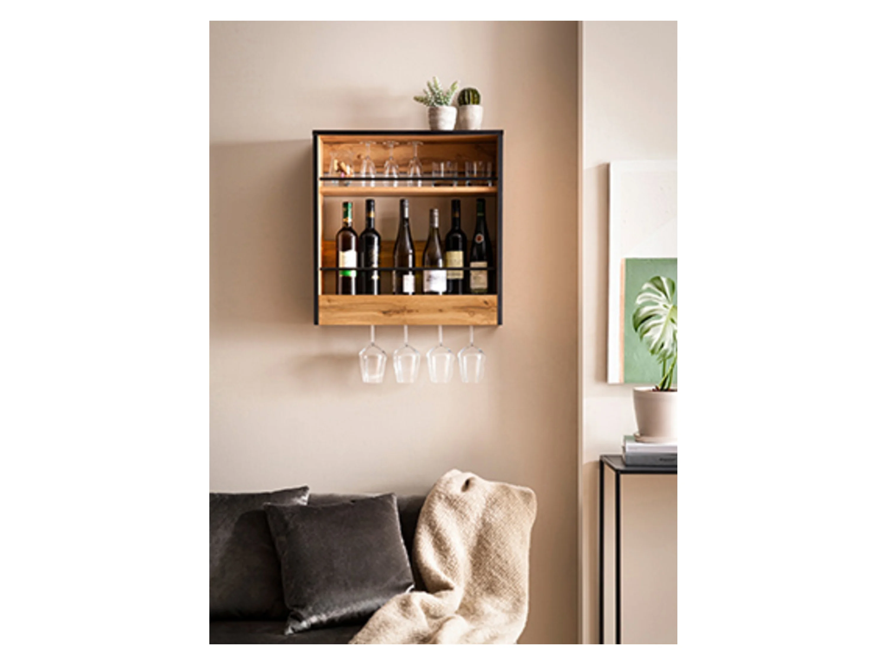 SCHILDMEYER Weinregal + Weinglashalter »Bent«, Eiche Landhaus Dekor – Bild 2 von 4