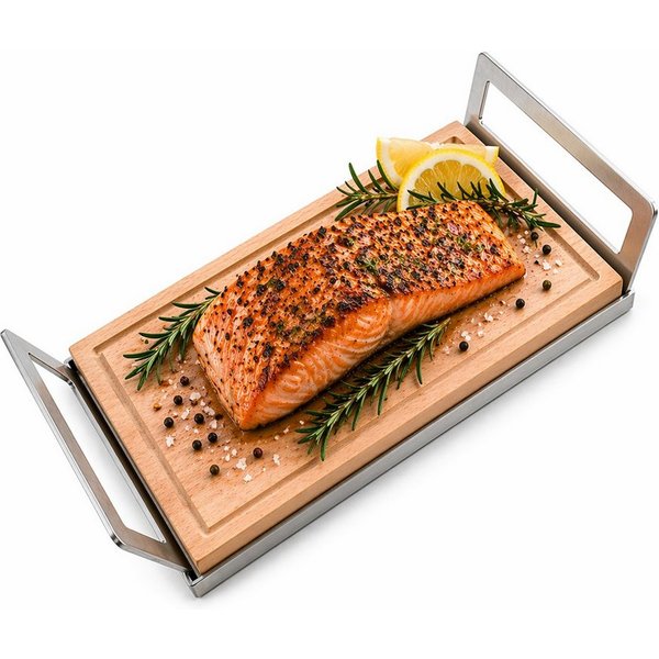 Schilling Fischgrilltechnik Grillguthalter Griffschale mit Grillbrett Buche kompakt für Fischfilet, Edelstahl & Buche, (Komplettset, Griffschale aus Edelstahl m