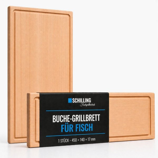 Schilling Fischgrilltechnik Grillguthalter Grillbrett Buche XXL für Fischfilet und ganze Fische, Buche naturbelassen, (Einzelbrett, Grillbrett mit Anleitung), h