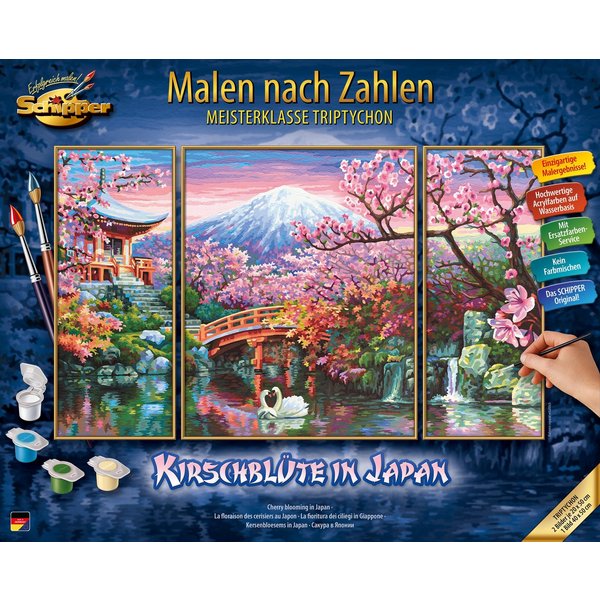 Schipper Malen nach Zahlen Meisterklasse Triptychon - Kirschblüte in Japan, Made in Germany