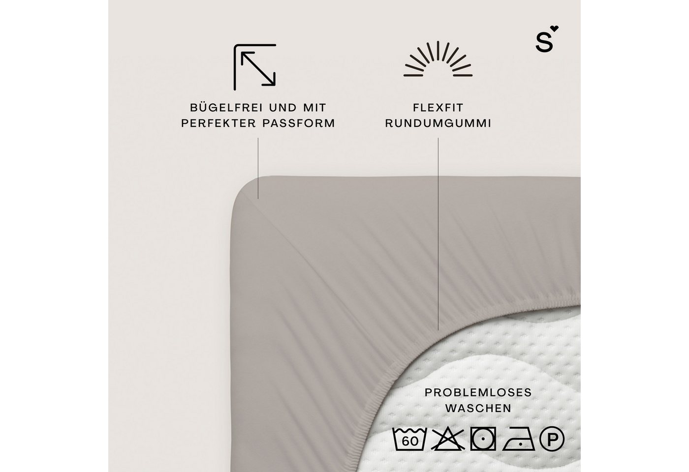 Schlafgut Spannbettlaken Basic Cotton Bettlaken, 160 g/m², 100% Baumwolle, Spannbetttuch, Jersey, Gummizug: rundum, (1 Stück), Spannbettlaken bis 20 cm Matratze – Bild 3 von 5