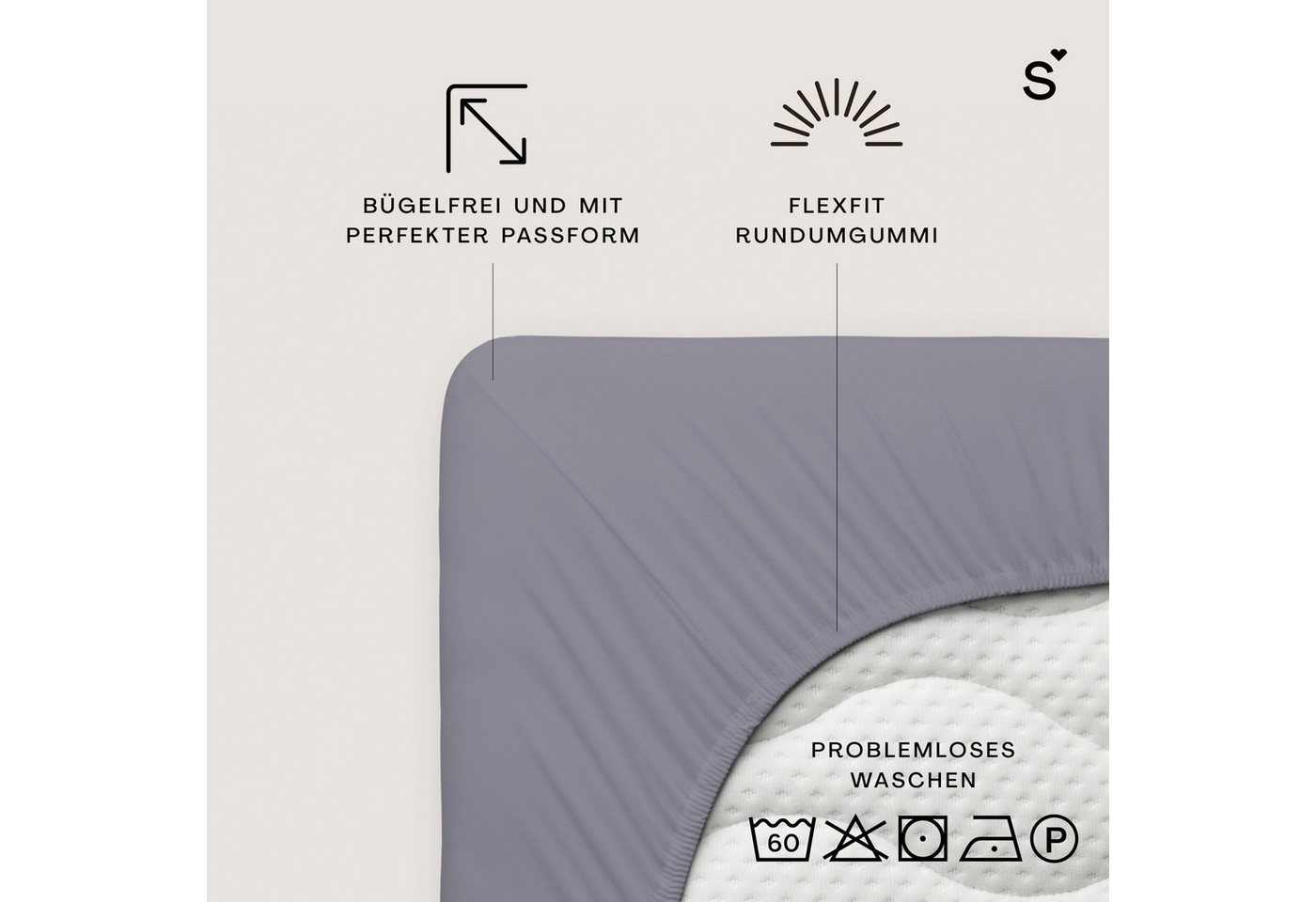 Schlafgut Spannbettlaken Basic Cotton Bettlaken, 160 g/m², 100% Baumwolle, Spannbetttuch, Jersey, Gummizug: rundum, (1 Stück), Spannbettlaken bis 20 cm Matratze – Bild 3 von 5