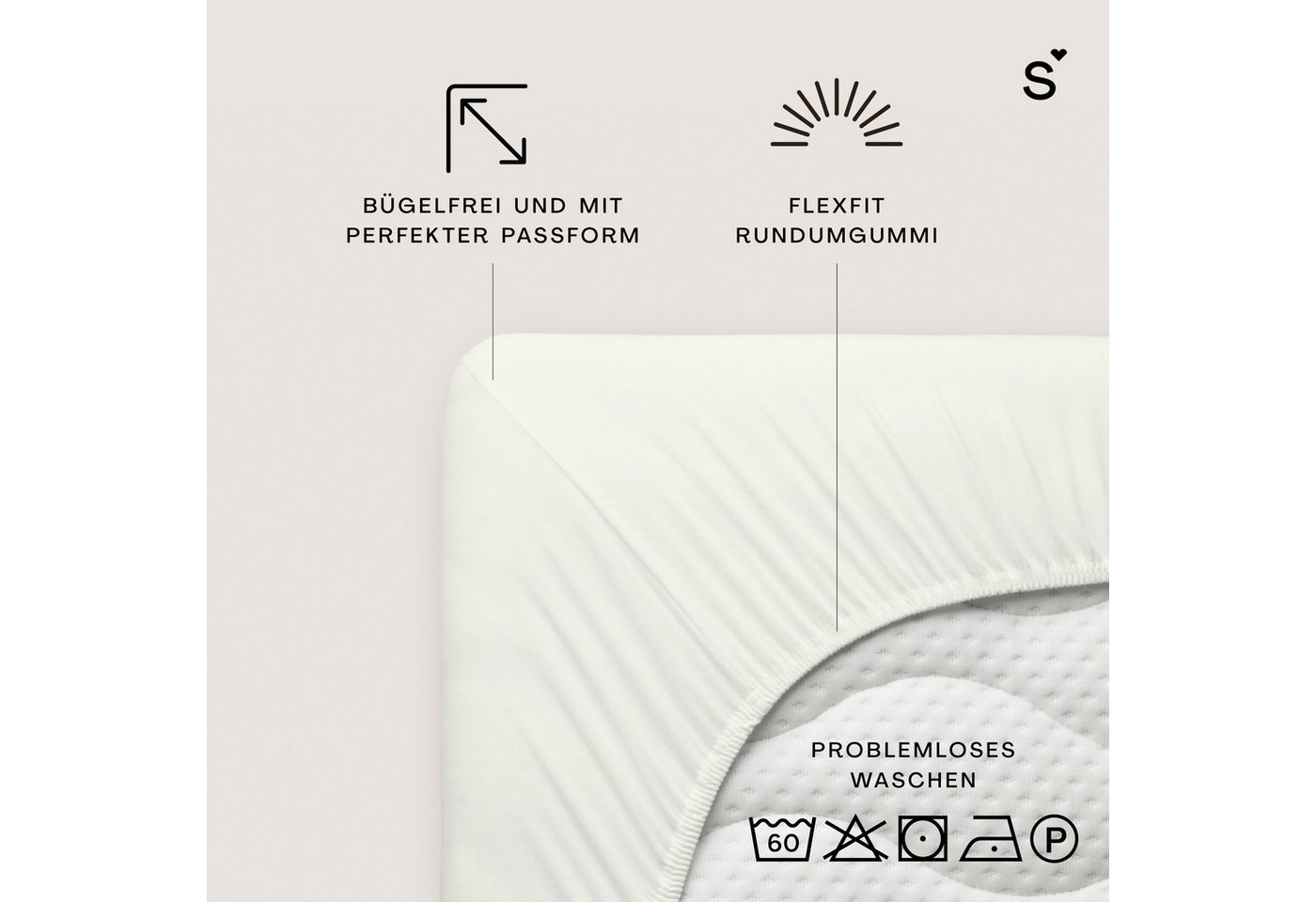 Schlafgut Spannbettlaken Basic Cotton Bettlaken, 160 g/m², 100% Baumwolle, Spannbetttuch, Jersey, Gummizug: rundum, (1 Stück), Spannbettlaken bis 20 cm Matratze – Bild 3 von 5