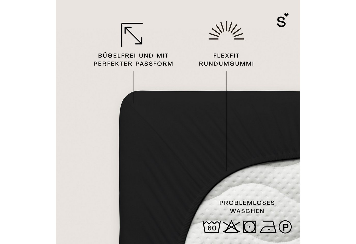 Schlafgut Spannbettlaken Basic Cotton Bettlaken, 160 g/m², 100% Baumwolle, Spannbetttuch, Jersey, Gummizug: rundum, (1 Stück), Spannbettlaken bis 20 cm Matratze – Bild 3 von 5
