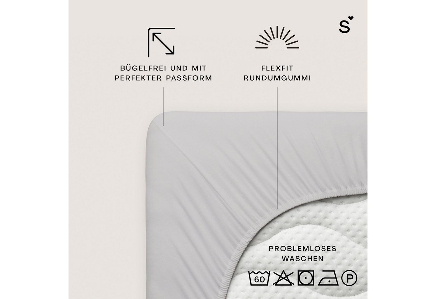 Schlafgut Spannbettlaken Basic Cotton Bettlaken, 160 g/m², 100% Baumwolle, Spannbetttuch, Jersey, Gummizug: rundum, (1 Stück), Spannbettlaken bis 20 cm Matratze – Bild 3 von 5