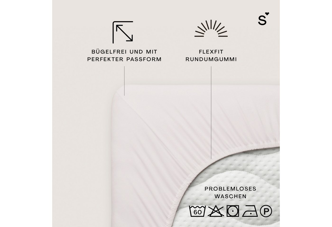 Schlafgut Spannbettlaken Basic Cotton Bettlaken, 160 g/m², 100% Baumwolle, Spannbetttuch, Jersey, Gummizug: rundum, (1 Stück), Spannbettlaken bis 20 cm Matratze – Bild 3 von 5