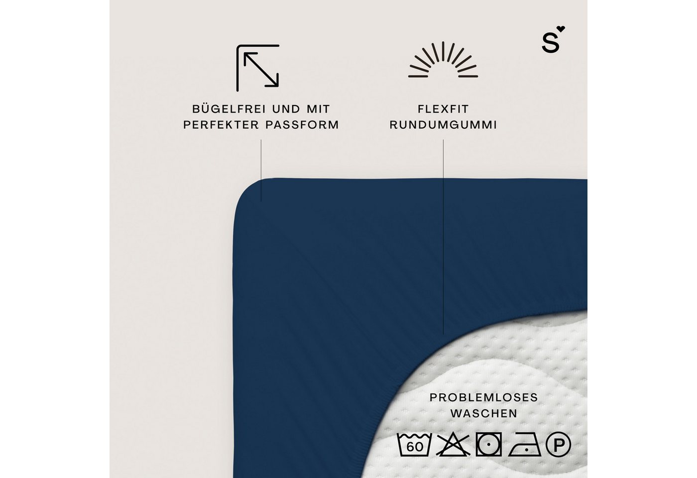 Schlafgut Spannbettlaken Basic Cotton Bettlaken, 160 g/m², 100% Baumwolle, Spannbetttuch, Jersey, Gummizug: rundum, (1 Stück), Spannbettlaken bis 20 cm Matratze – Bild 3 von 5