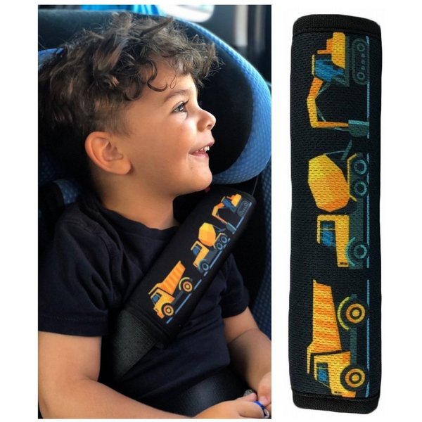 HECKBO Schlafkissen 1x oder 2x HECKBO Kinder Auto Gurtpolster Gurtschutz mit Baufahrzeuge Motiv - Sicherheitsgurt Polster für Kinder und Babys- Ideal für jeden