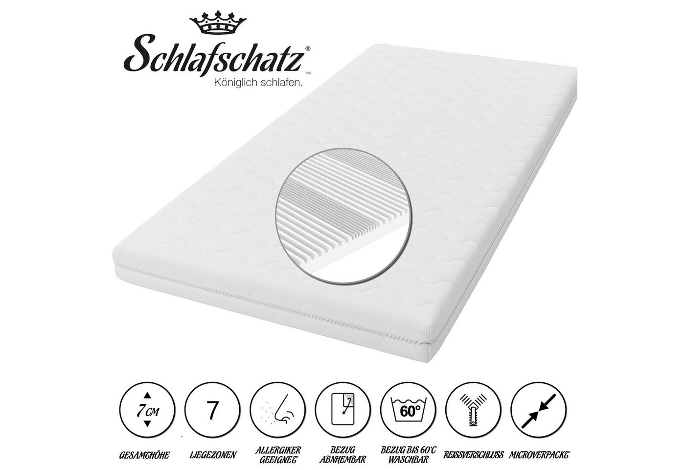 Schlafschatz, Topper XXL, 7 cm hoch, 7-Zonen, Bezug abnehmbar und waschbar bis 60°C – Bild 2 von 5