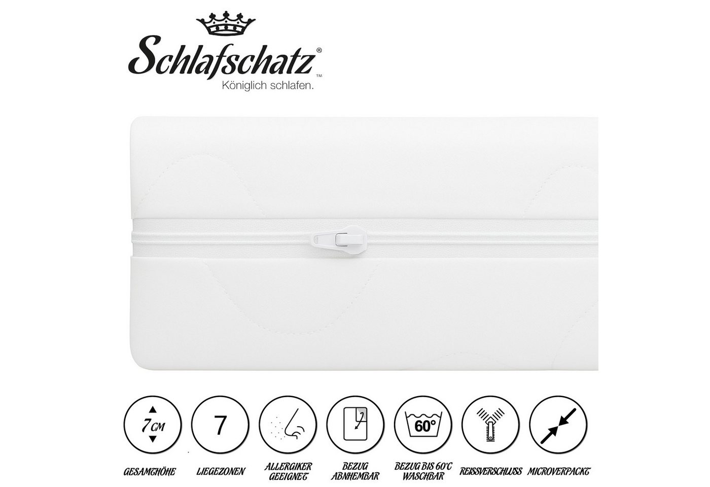 Schlafschatz, Topper XXL, 7 cm hoch, 7-Zonen, Bezug abnehmbar und waschbar bis 60°C – Bild 3 von 5
